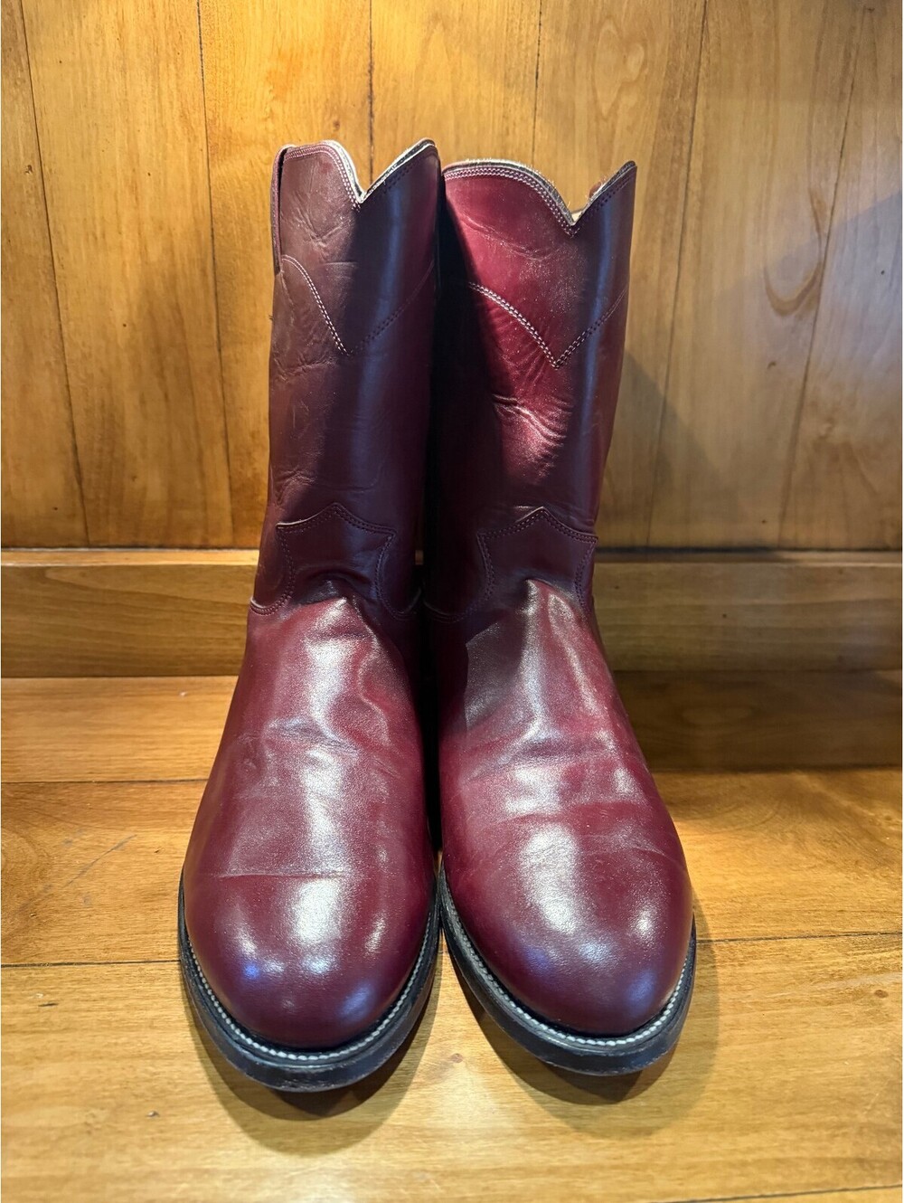 Justin Classic Burgundy Leather Western Cowboy Roper Boots 3037 Men Size 10.5EEE